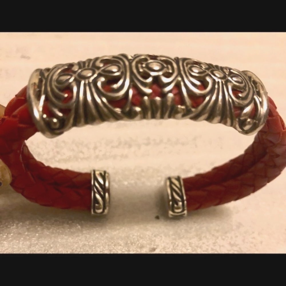RED LEATHER CUFF BRACELET W/STERLING SILVER $65